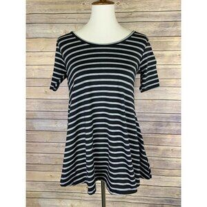 Lularoe XXS Striped Perfect Tee Black Gray Tunic